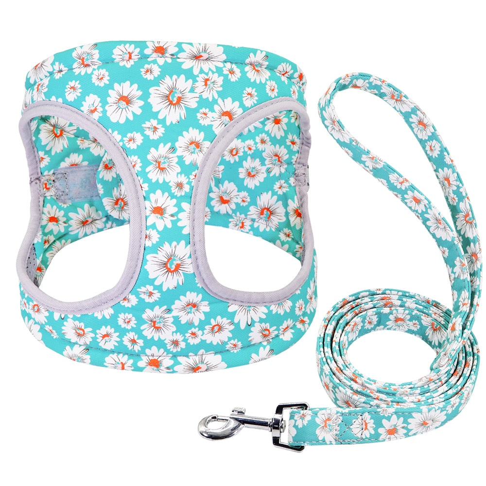 Reflective Dog Harness Soft Mesh Pet Puppy Harness Leash Set Fashion Printed Small Medium Dogs Vest Harnesses French Bulldog