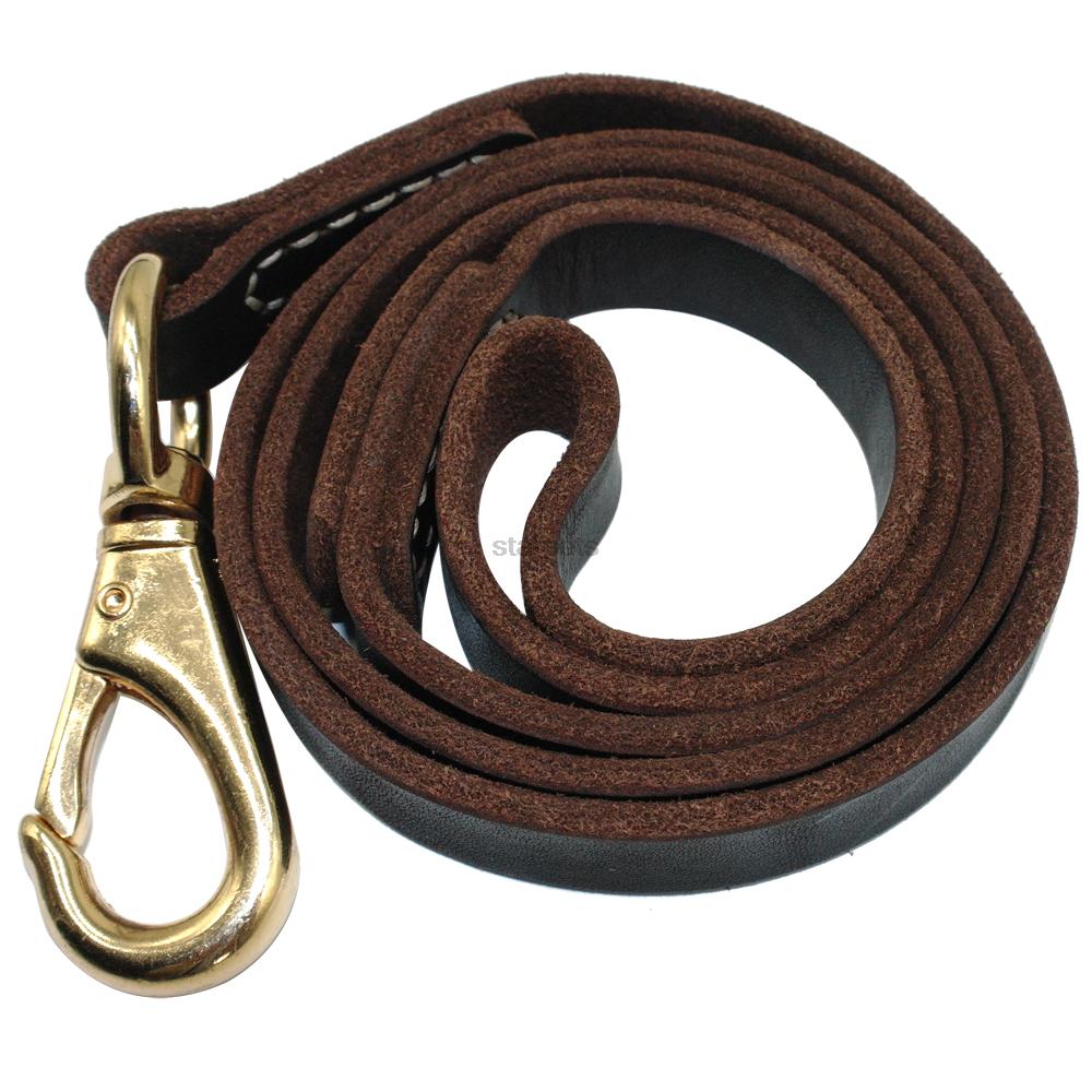 Heavy Duty Handmade Leather Dog Leash Lead Dark Brown Black With Gold Hook Best for Walking Training All Dog Breeds 4 Sizes