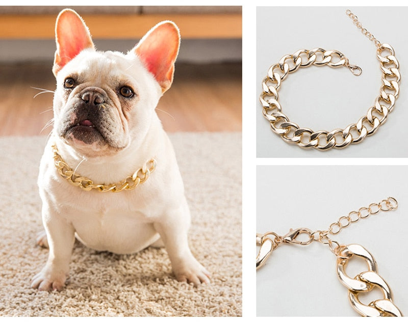 FATHIN Plastic Punk Gold Dog Chain Collar Pet Jewelry Photo Props Dog Accessories 37CM for Small Large Dogs