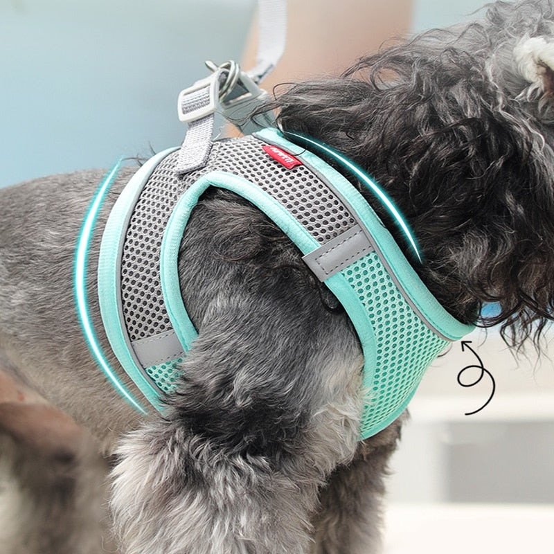 Kimpets Dog Harness Clothes Vest Chest Collars Rope Small Dogs Reflective Breathable Adjustable Outdoor Walking Pet Supplies