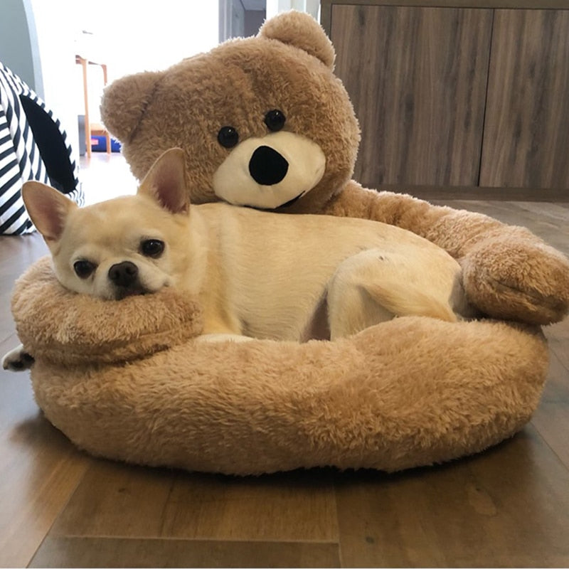 Super Soft Pet Bed Winter Warm Cute Bear Plush Large Puppy Dogs Cushion Sofa.