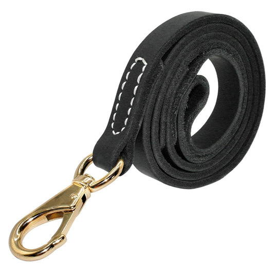 Heavy Duty Handmade Leather Dog Leash Lead Dark Brown Black With Gold Hook Best for Walking Training All Dog Breeds 4 Sizes