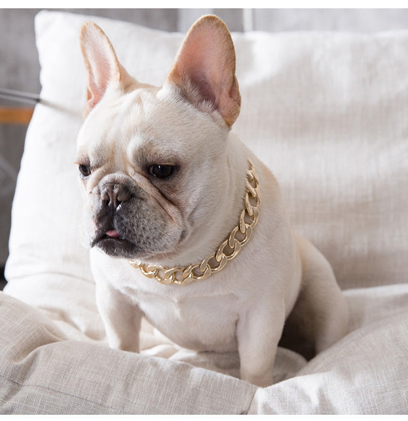 FATHIN Plastic Punk Gold Dog Chain Collar Pet Jewelry Photo Props Dog Accessories 37CM for Small Large Dogs
