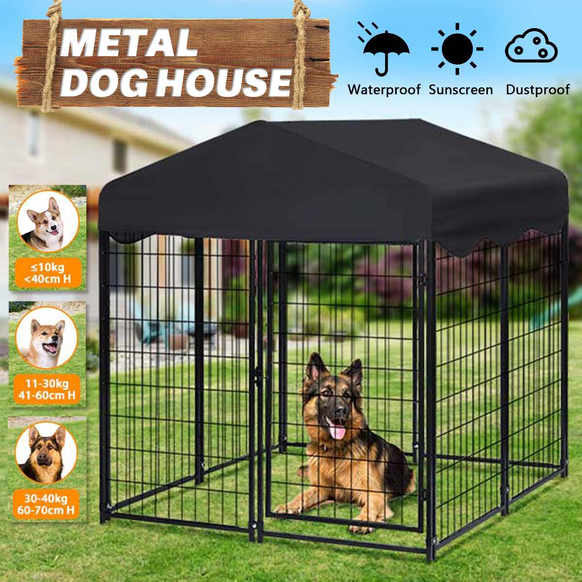 Feet Outdoor Dog Kennel Heavy Duty Metal Doghouse Large Pets Playpen Cage.