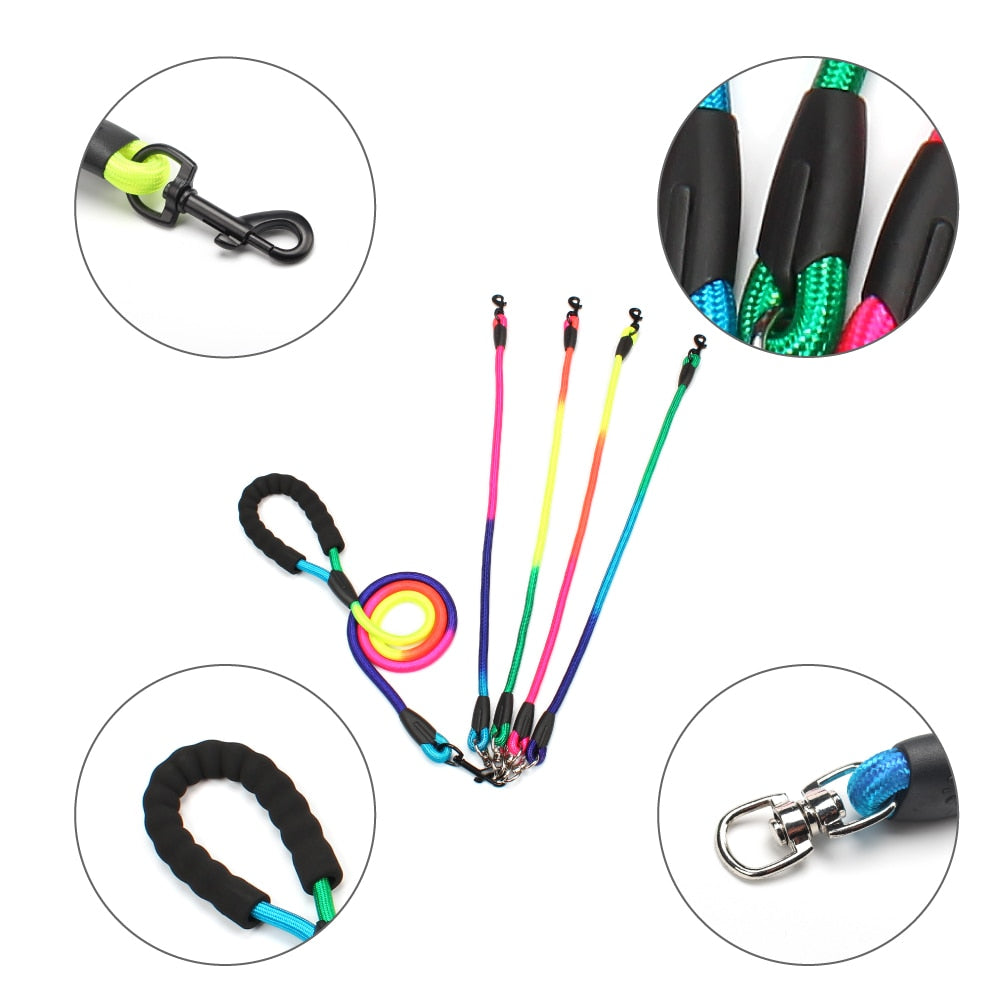 New Rainbow Multi Dogs Leash Nylon Detachable for all size dogs.