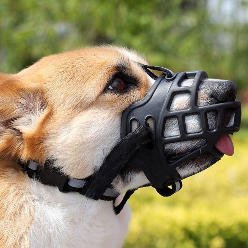 Adjustable Dog Muzzle Soft Silicone Breathable Strong Basket Small Medium-Large X-Large Dogs.
