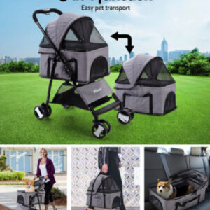 Alternative view of Pet Stroller Dog Carrier Foldable Pram 3 IN 1 Middle Size Grey