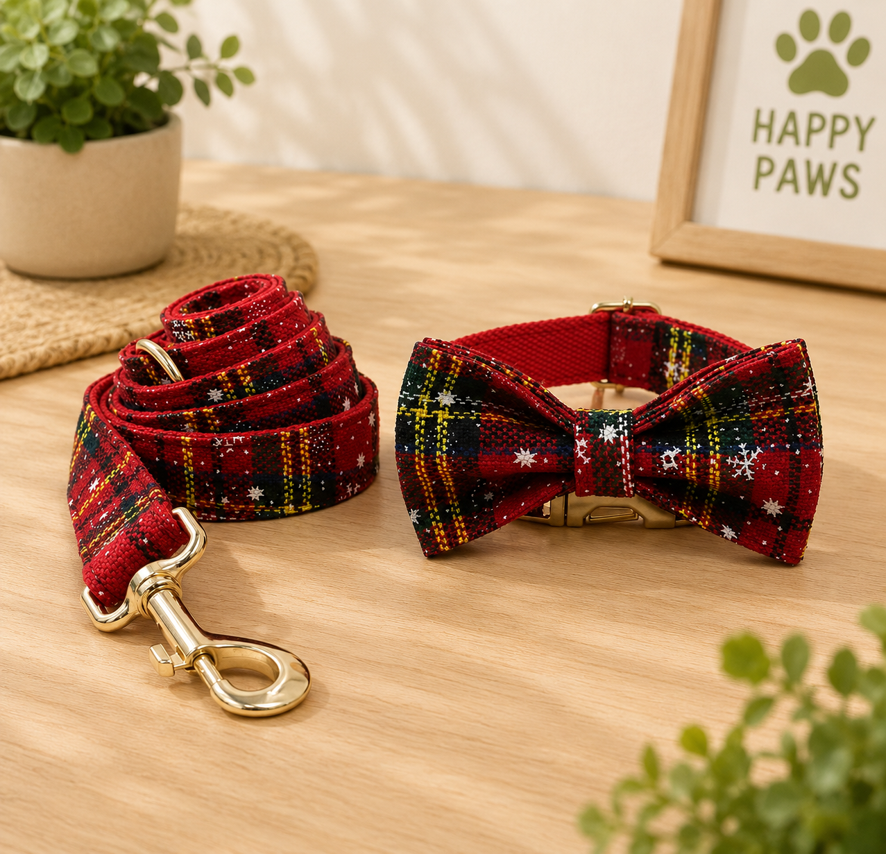 Personalised Dog Collar and Leash - Christmas set