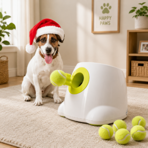 Automatic Ball Launcher Throwing Machine Dog Toys Interactive Tennis Pet 6Balls